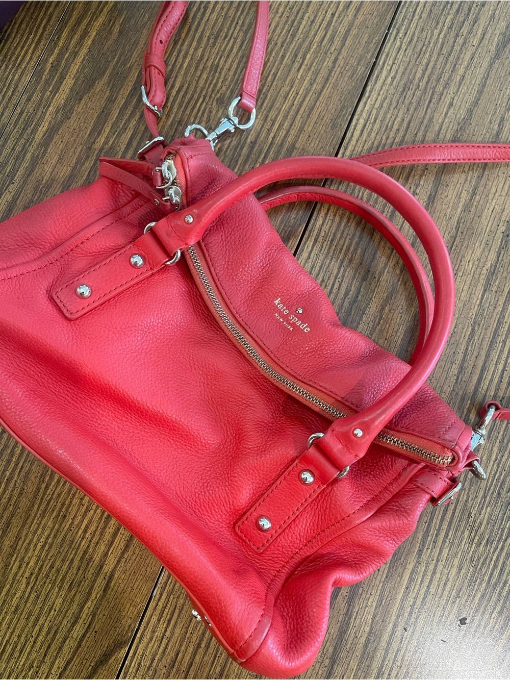 kate spade Red Pebble Leather Satchel with Top Handles